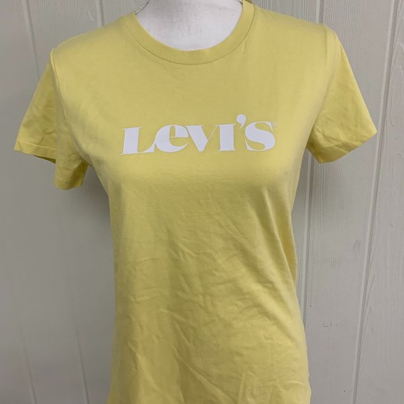 Levi's SZ Small Yellow T-Shirt White Logo 100% Cotton - Picture 1 of 3